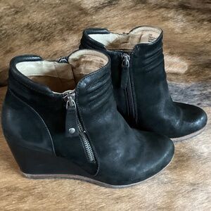 Biala Black Suede Leather Zip Up Wedges Bootie